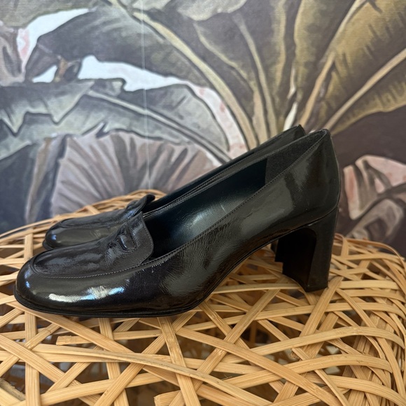 Stuart Weitzman leather patent Penny Bar loafer black Pumps size 8 - Picture 2 of 8